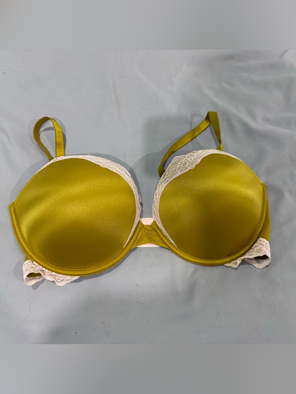 Victoria's Secret Olive Satin Underwire Bra with Cream Lace